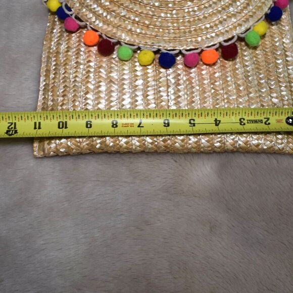 Straw Rainbow Pom Pom Wicker Clutch Purse Chain | Summer Vibes - Picture 5 of 8